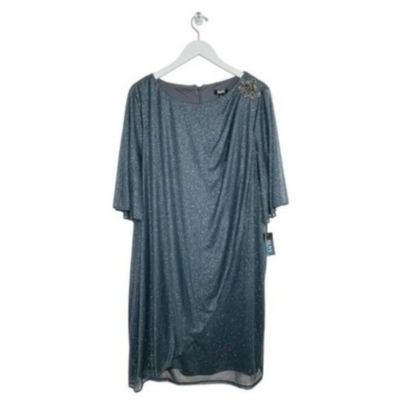 SLNY Women's Embellished Shoulder Metallic Shift Dress Plus Size 20W NWT - Picture 1 of 3